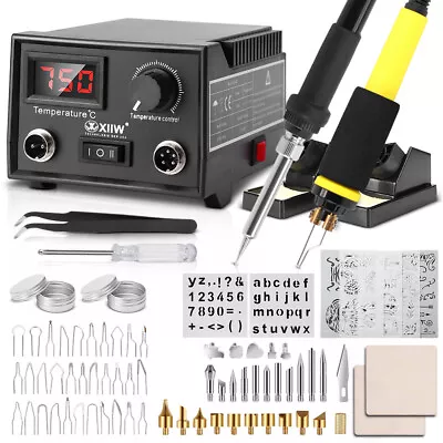 100W Digital Wood Burning Kit 78PCS Dual Pen Pyrography Machine Wood Burner Tool • $63.99