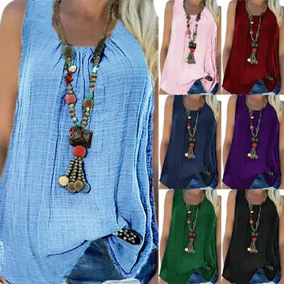 $18.59 • Buy Womens Sleeveless Vest Loose Tank Tops Blouse Casual Cami Tee Shirt Plus Size