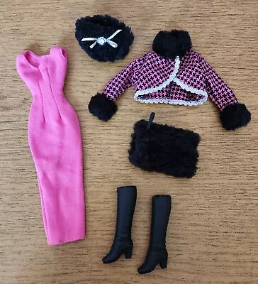 Vintage Barbie Fashion Avenue Pink/Black Dress Outfit Boots Hat • $14.95