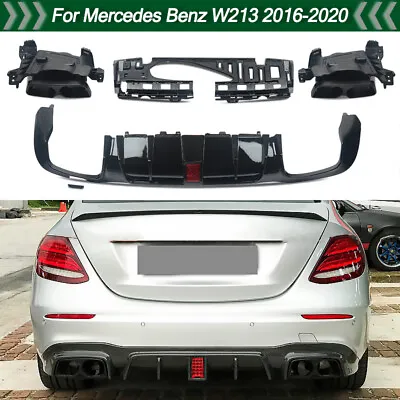 Rear Diffuser Exhaust Tips W/ LED Light For Mercedes W213 E300 E63 AMG 2016-2020 • $246.99