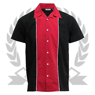 £32.99 • Buy Relco Bowling Shirt Short Sleeve In Black Red Vintage Rockabilly Retro 50s Vtg