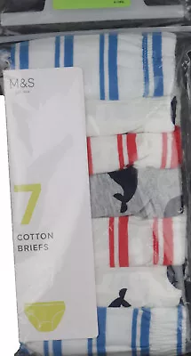 M&S Marks And Spencer Boys Red White Grey Blue Briefs Age 2 - 3 Years X 7 Pairs • £10.99