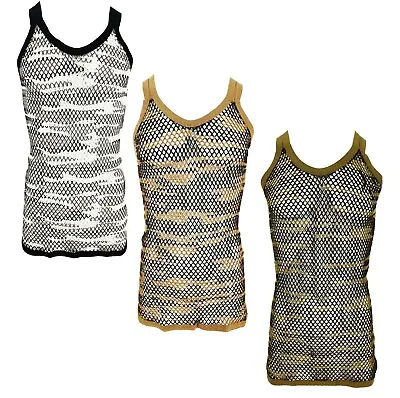 £4.99 • Buy Men’s Camo String Mesh Vest 100% Cotton Camouflage Fish Net Fitted String Vest 