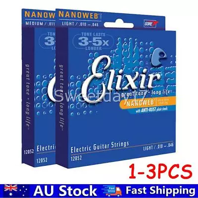 $16.88 • Buy 1-3pcs Elixir 12052 Electric Guitar Strings Nanoweb Light 10 - 46 Set OZ