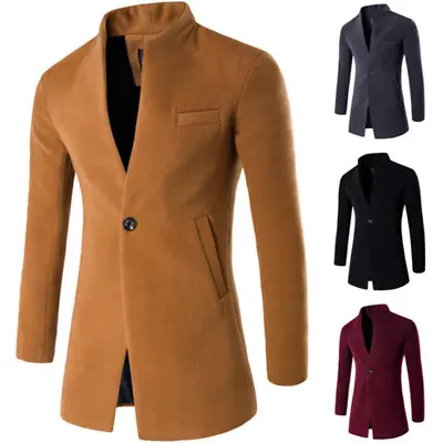 Mens Jacket Mandarin Collar Suit Wool Blend Tuxedo One Button Style For Formal • $55.86