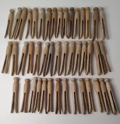 45 Vintage Wooden Clothes Pins Round Head Flat Top Wood • $16