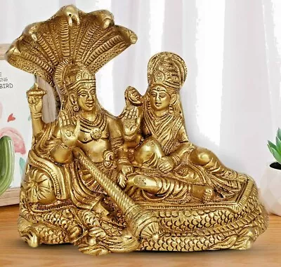 Brass Hindu God Vishnu Goddess Lakshmi Statue Temple Decor Idol Figurine 4.62 Lb • $109.50