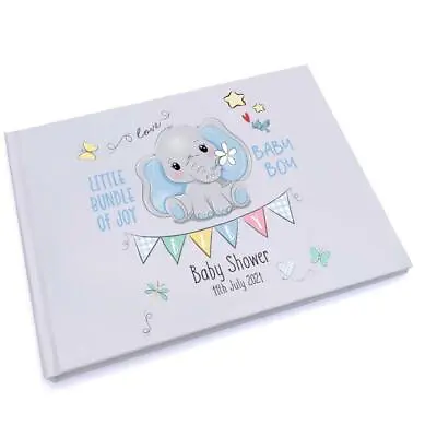 Personalised Baby Boy Elephant Baby Shower Lined Guest Book Hard Cover 80 GB-06 • £14.99