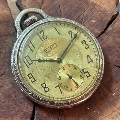 Art Deco Elgin 17 Jewels Grade 345 Vintage Pocket Watch 12 Size Star 14K WGF • $49.99