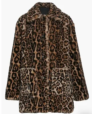 Womens A.L.C. Bolton Leopard Faux Fur Coat Size XL HTF Designer Jacket • $479