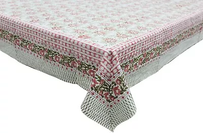 £37.20 • Buy Indian Hand Block Print Tablecloth 100%Cotton Pink Floral Rectangular 60 X 90 