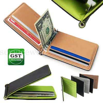 Mens Womens Leather Wallet Grey Credit Card Holder Ultra Slim Clip Money Purse • $7.40