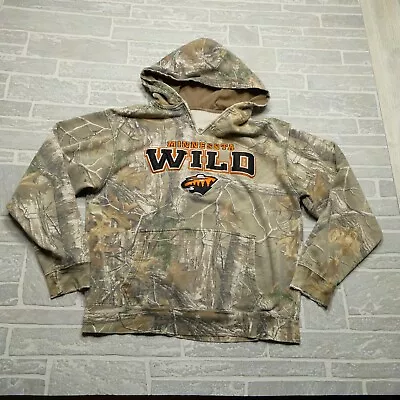 VINTAGE RealTree Camo Hoodie Size L Minnesota Wild Pullover Hooded Sweatshirt • $37.44