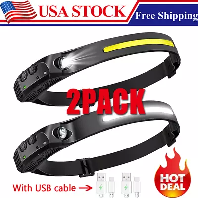 2X Waterproof COB Headlamp Night Buddy LED Sensor 230° Head Torch Headlight Lamp • $11.49