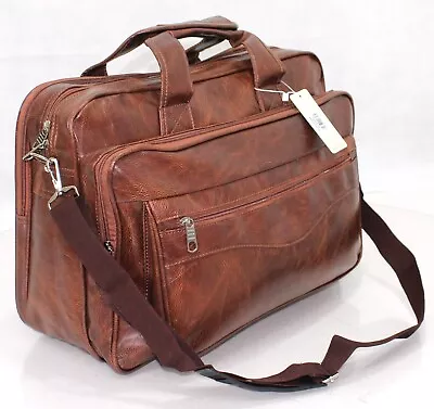 Men's Laptop Bag Briefcase Messenger Work Office Shoulder Faux Leather Cabin Bag • £18.99