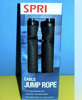 SPRI Adjustable Covered Steel Cable Jump Rope 9 Ft Black Free Shipping • $7.77