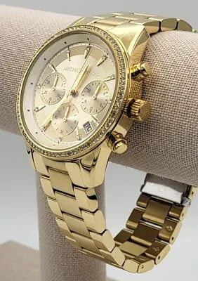 Michael Kors MK6356 Women's Ritz Chronograph Gold Stainless Steel Watch 37mm • $103