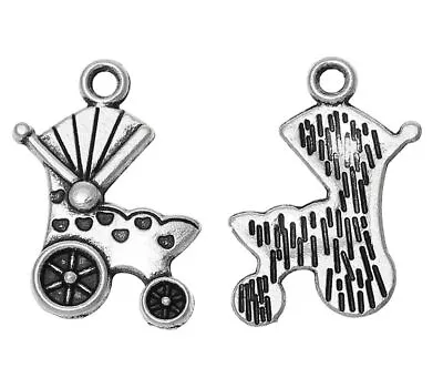 10 X Baby Pram Charms Baby Shower Jewellery Making Crafts Tibetan Silver • £2.09