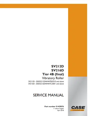 Case SV212D SV216 Vibratory Roller Complete Service Manual 51429076 PDF/USB • $68