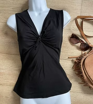 £0.95 • Buy Favourite Chic Sleeveless Soft Stretchy Black Top Ruched Tie Front Size 10 M&S