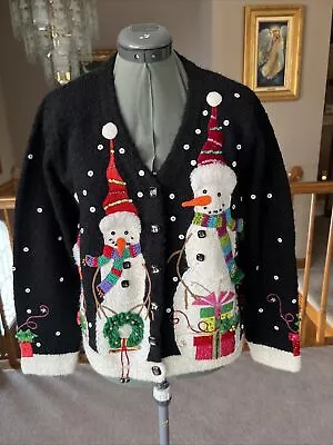 Design Options M Christmas Snowman Sweater Cardigan Embroidered Bells Easter • $75