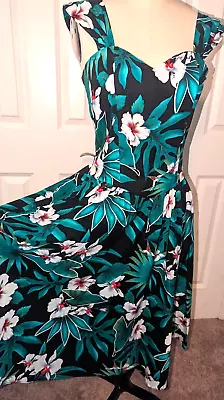 Vintage Hawaiian Sun Dress Womens Fit And Flare Hibiscus 1980's Royal Creations • $39.95