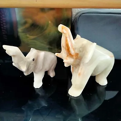 Carved Marble Elephant Lot 2 White Elephants Figurines • $9.99