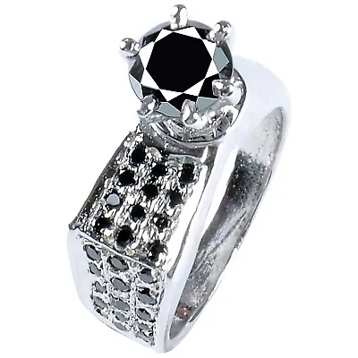 Sparkling 2.0 Ct Round Black Moissanite Diamond Engagement Ring Size 7 • $1.52