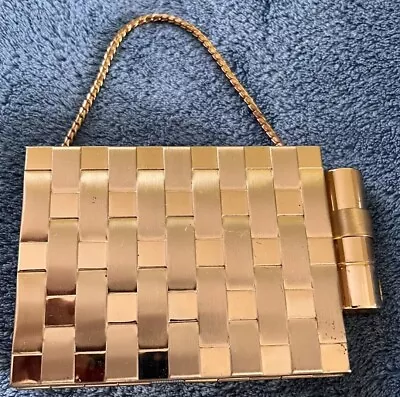 Vtg Woven Gold Tone Metal Mini Cosmetic  Compact Purse With Lipstick Holder • $14.99