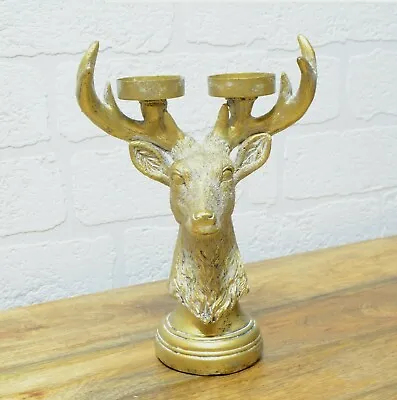 £10.95 • Buy Gold Stag Head 2 Votive Candle Holders Bust Deer Antler Tea Light Holder