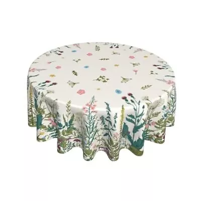 Spring Summer Sage Green Floral Tablecloth Round 60 Inch Vintage Wild Spring 1 • $18.68