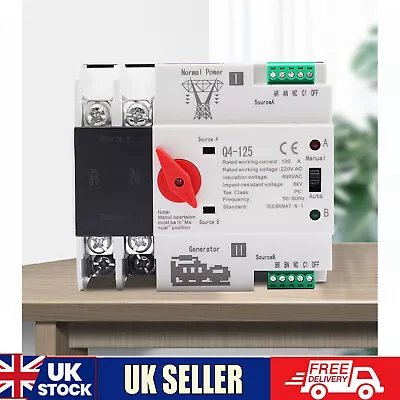 £30.49 • Buy 100A Automatic Transfer Switch Dual Power Changeover Circuit Breaker Home 2P New