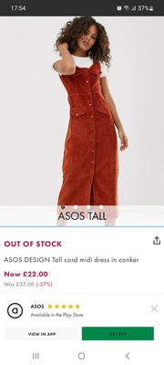 £9.99 • Buy ASOS TALL Cord Midi Pinafore Dress Colour Conker TAN SIZE 16
