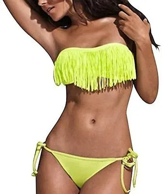 £11.95 • Buy Ladies Lovely Quality Yellow Fringe Tassels Bikini With Side Split Size 10-12