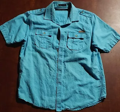 Sean John Short Sleeve Button Up Shirt 2 Pockets Aqua Blue Great Cond Mens Small • $7.99
