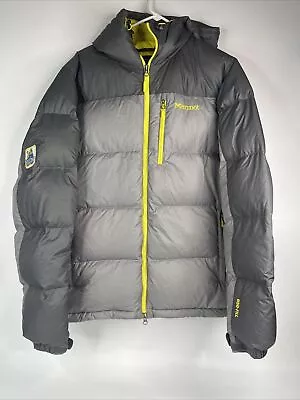 Marmot Down Puffer Jacket 650 Fill Gray Yellow  Mens Size M Goose Down Jacket • $49.99