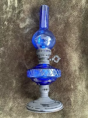 Victorian Bristol Blue Glass Oil Lamp • £20.99