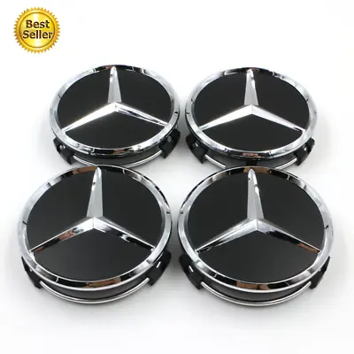 $10.66 • Buy 4 Matte Black Car Wheel Center Hub Caps Emblem Fits AMG Mercedes-Benz 75mm Set