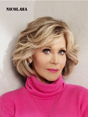 Jane Fonda Fashion Medium Wavy Layered Blonde Mix Synthetic Hair Wig Women Soft • $24.19