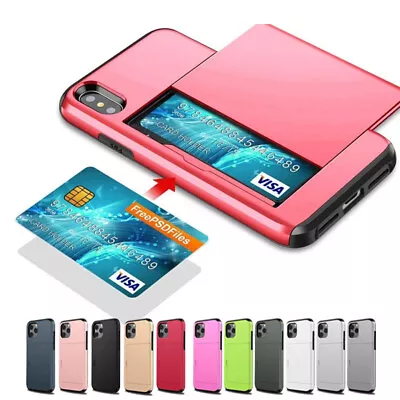 Slide Card Holder Cover For 14 13 12 11 Pro Max Mini XS XR 8 7 6 Plus SE2 Cover • $10.29