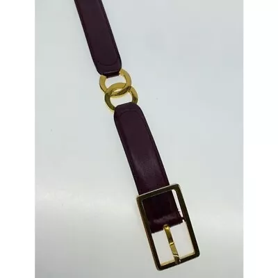 Auth CHANEL Belt Leather Bordeaux Accessory Coco Mark Logo Gold Hardware Women's • £210.62