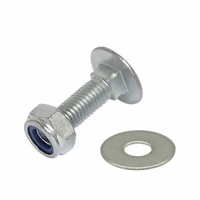 M6 M8 M10 Bzp Cup Square Carriage Bolt Coach Screw Washer + Nyloc Nut Nylon • £2.99