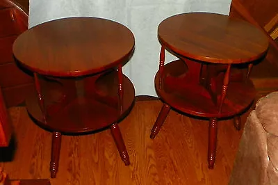 Pair Round Solid Walnut Mid Century End Tables / Side Tables  (ET18) • $539.10