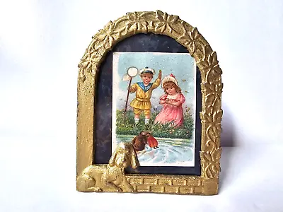 Vintage Miniature Gilded Cast Metal Doll House Photo Frame Easel Victorian Style • $90