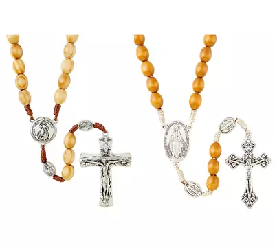 Divine Mercy & Miraculous Medal Wood Bead Corded Rosary Set Catholic • $19.99