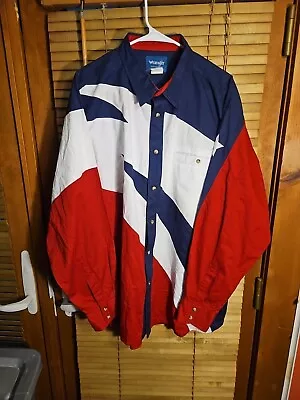 Wrangler Shirt Men's XXL Texas Flag Cowboy Pearl Snap Sharktooth Vintage Western • $40