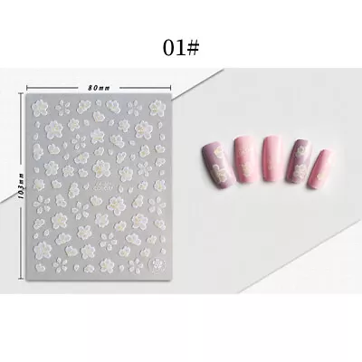 White Flowers 3D Nail Stickers Decal Wedding Adhesive Sliders Nails Accessories • £1.20