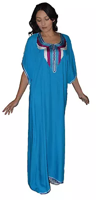 Moroccan Caftan Women Kaftan Abaya Beach Cover Summer Long Dress Cotton Turquois • $36.99