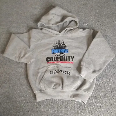 Boys Fortnight Call Of Duty Hoodie Size 4 Gray • £7.86