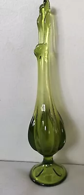 Viking Epic 6 Petal Avocado Glass Pedestal Base 10 1/2” Swung Vase MCM Vtg • $45